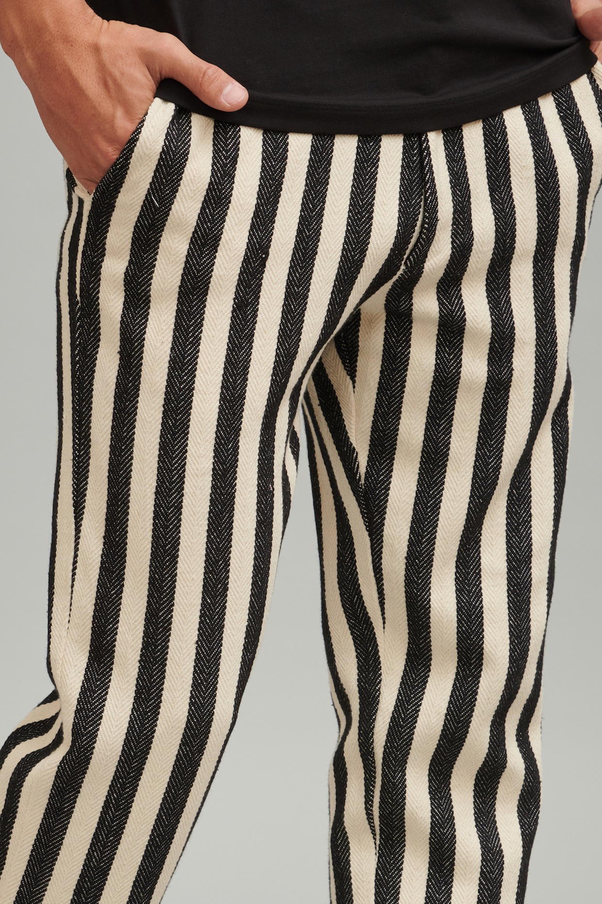 Westwood Black Cotton Striped Pants